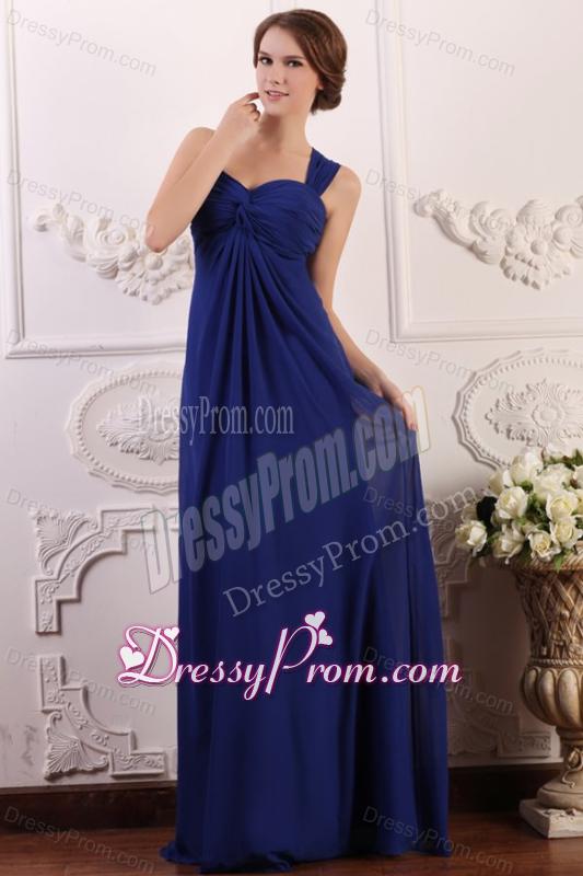 Empire Wide Straps Chiffon Ruche Decorate Prom Dress in Royal Blue