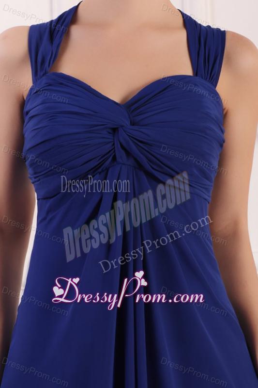 Empire Wide Straps Chiffon Ruche Decorate Prom Dress in Royal Blue