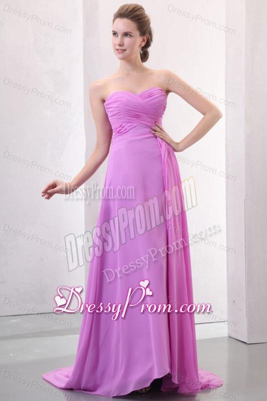 Lilac Empire Sweetheart Ruched Prom Dress with Brush Train