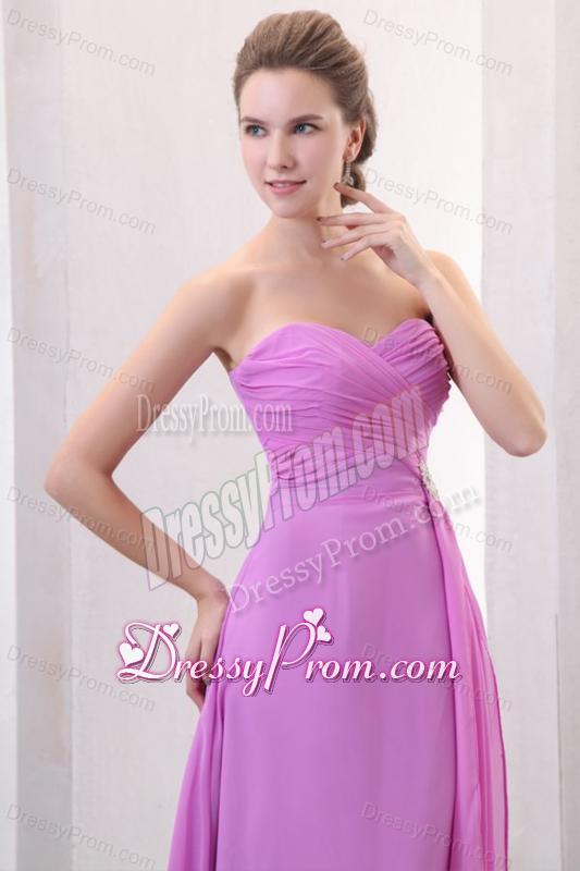 Lilac Empire Sweetheart Ruched Prom Dress with Brush Train