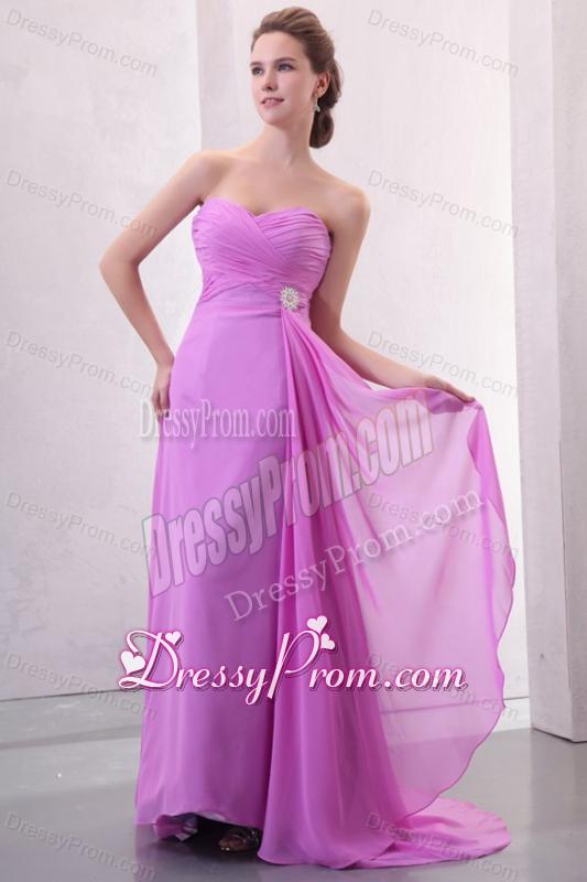 Lilac Empire Sweetheart Ruched Prom Dress with Brush Train
