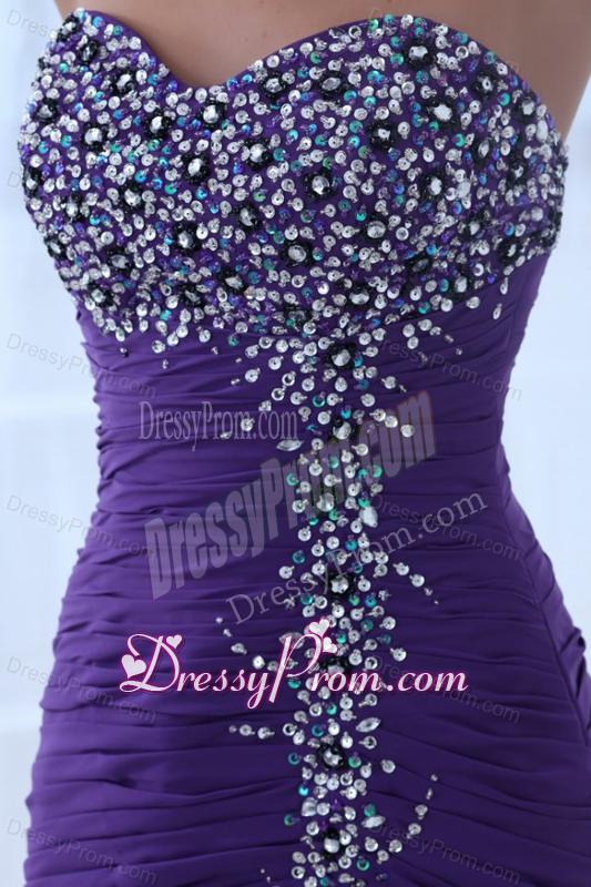 Mermaid Eggplant Purple Sweetheart High Slit Beading Chiffon Prom Dress