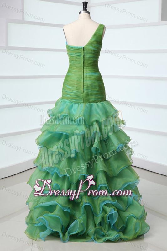 Mermaid One Shoulder Appliques Organza Multi-color Prom Dress