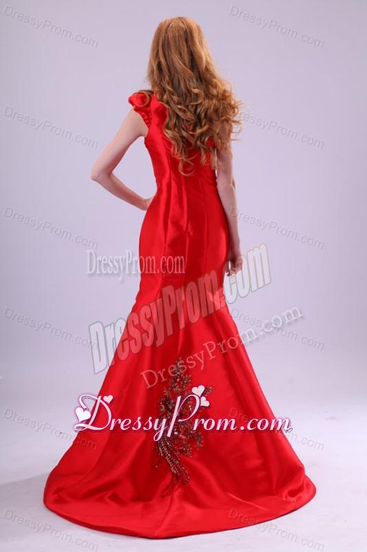 Mermaid Red One Shoulder Embroidery with Beading Prom Dress