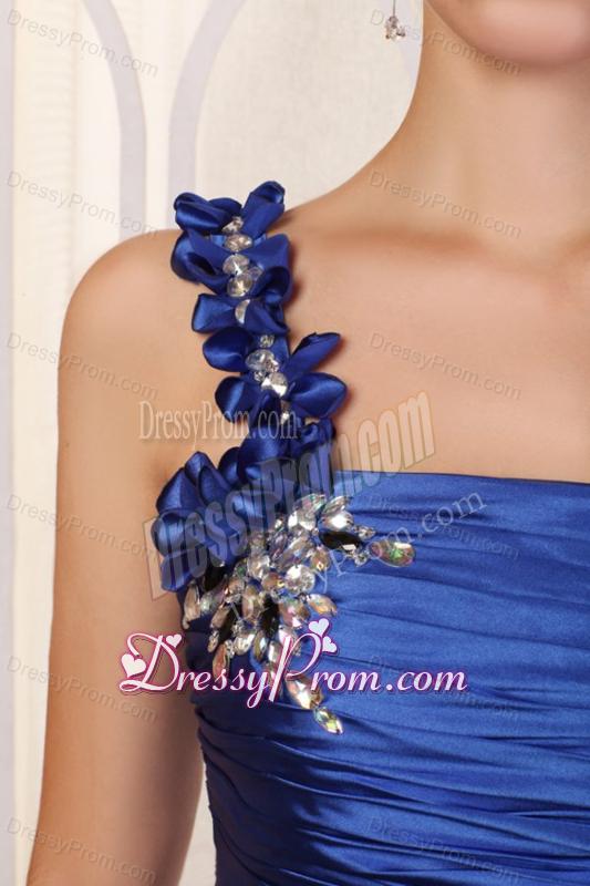 Royal Blue Column One Shoulder Prom Dress with Beading and Flowers