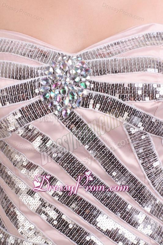 Sequined Champagen Column Sweetheart Prom Dress with Brush Train