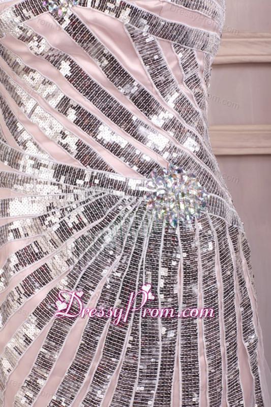 Sequined Champagen Column Sweetheart Prom Dress with Brush Train