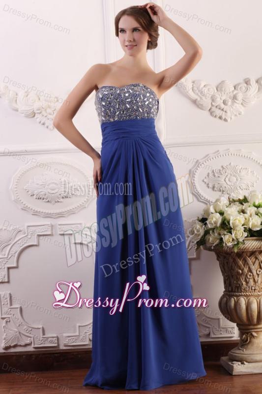 Sweetheart Chiffon Beading and Rhinestone Empire Prom Dress in Blue