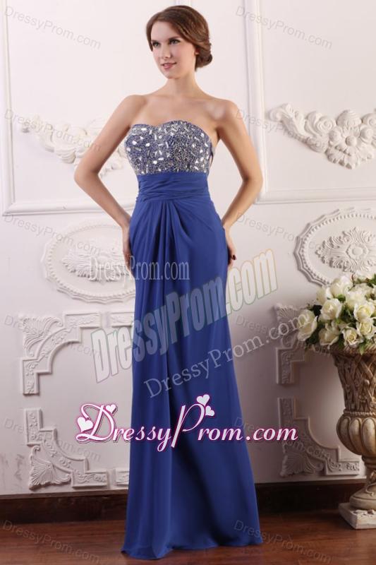 Sweetheart Chiffon Beading and Rhinestone Empire Prom Dress in Blue