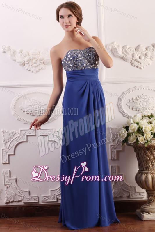 Sweetheart Chiffon Beading and Rhinestone Empire Prom Dress in Blue