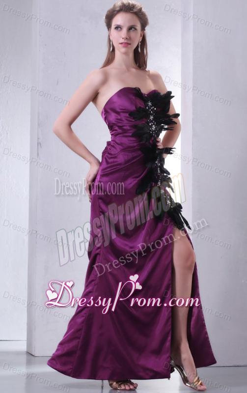 Sweetheart Column Beading and Feather Prom Dress in Dark Purple