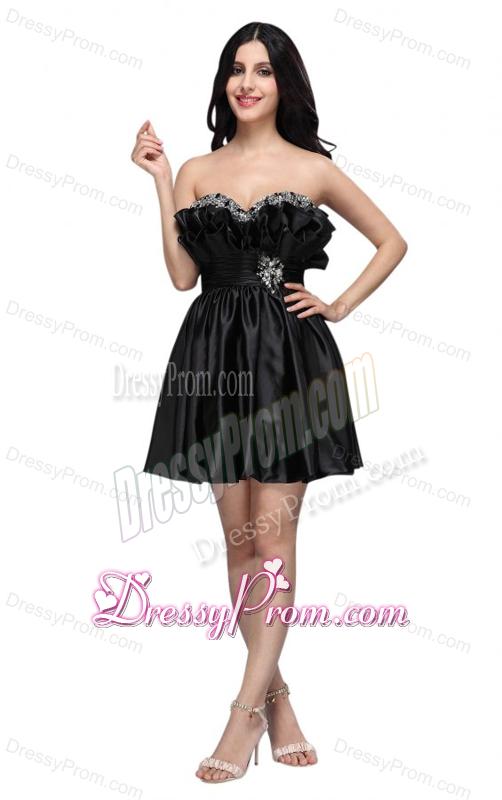 Sweetheart Mini-length Beaded Decorate Black Prom Dress for 2014