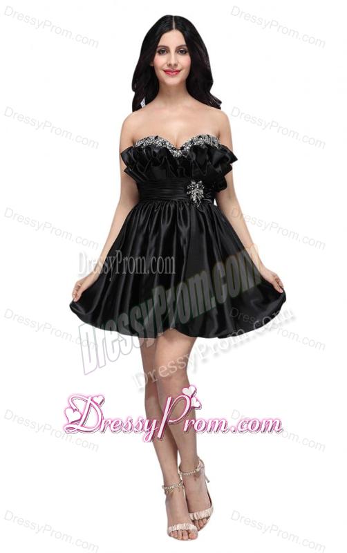 Sweetheart Mini-length Beaded Decorate Black Prom Dress for 2014