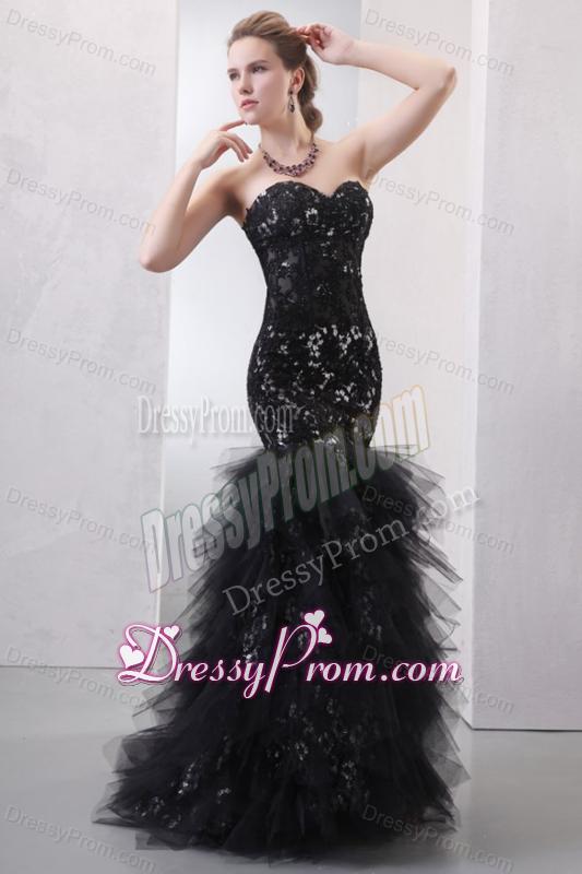 Unique Mermaid Sweetheart Prom Dress with Ruffles and Lace