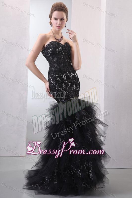 Unique Mermaid Sweetheart Prom Dress with Ruffles and Lace