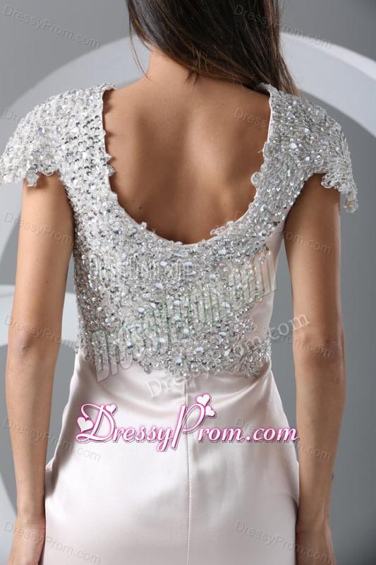 White Column Scoop Prom Dress with Appliques and Beading
