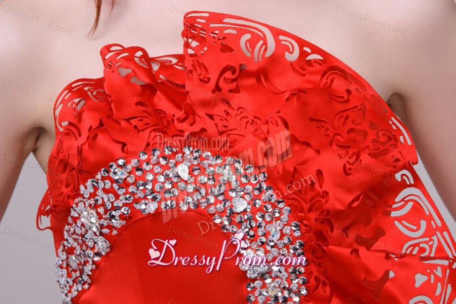 Column Wine Red Strapless Beading and Ruching Prom Dress