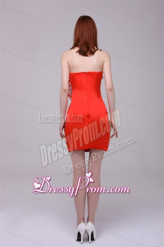 Column Wine Red Strapless Beading and Ruching Prom Dress