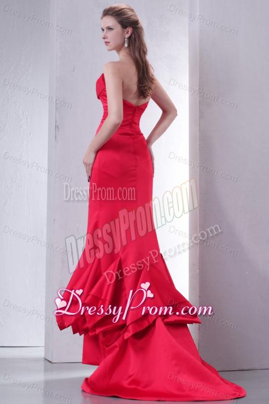 Coral Red Mermaid Sweetheart High-low Prom Dress with Ruffle