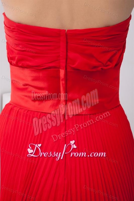 Elegant Strapless Red Empire Pleat Chiffon Prom Dress with Bowknot