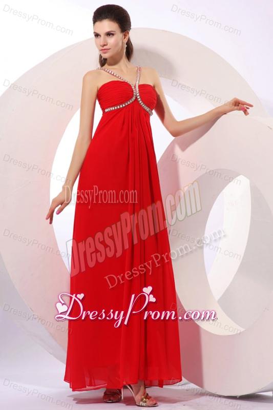 Empire One Shoulder Red Beading Graduation Chiffon 2014 Prom Dress