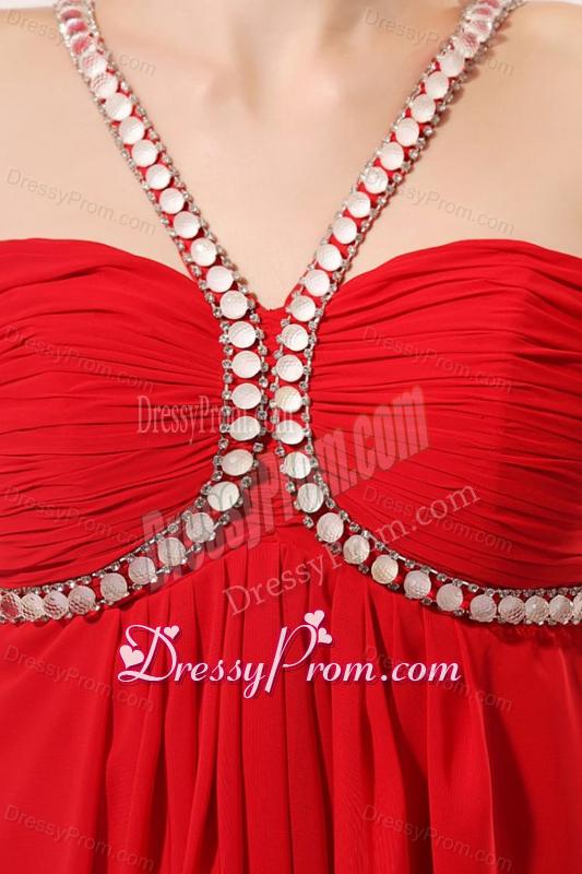 Empire One Shoulder Red Beading Graduation Chiffon 2014 Prom Dress