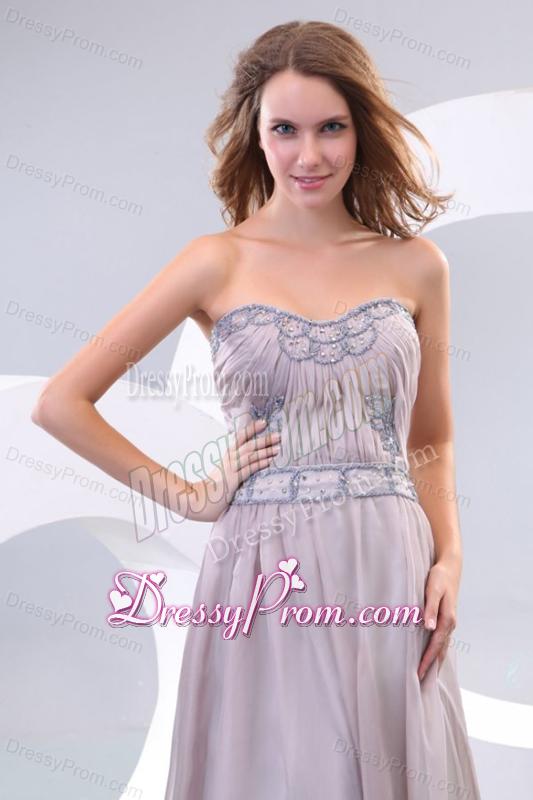 Empire Strapless Beading and Ruching Chiffon Floor-length Prom Dress