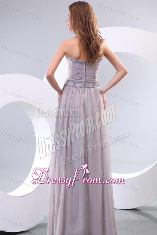 Empire Strapless Beading and Ruching Chiffon Floor-length Prom Dress