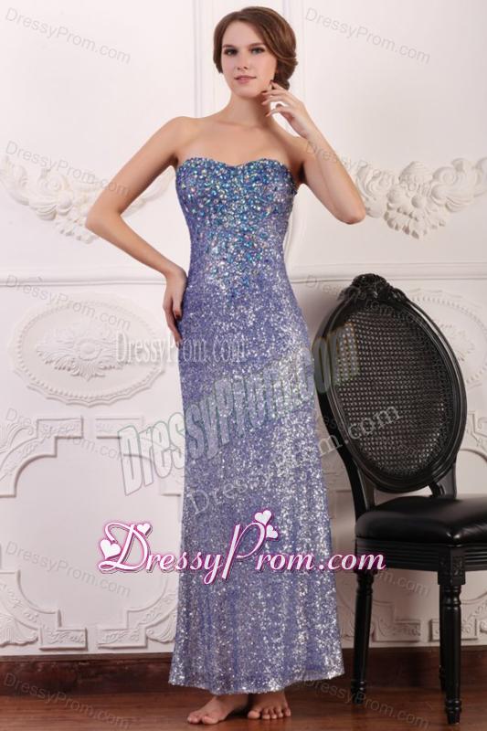 Lavender Column Ankle-length Sweetheart Prom Dress with Sequins