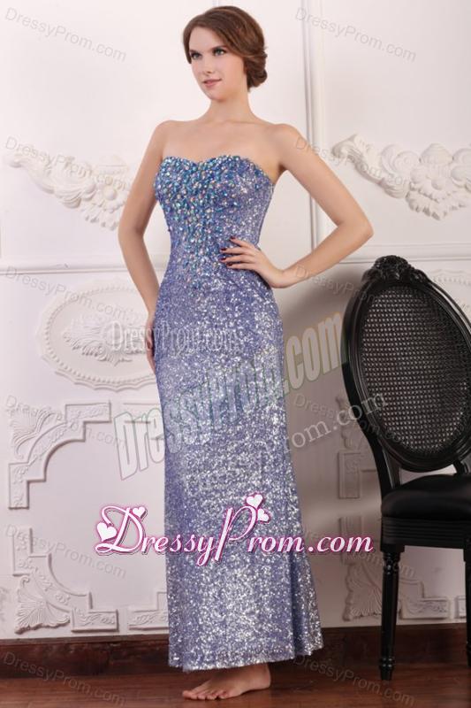 Lavender Column Ankle-length Sweetheart Prom Dress with Sequins