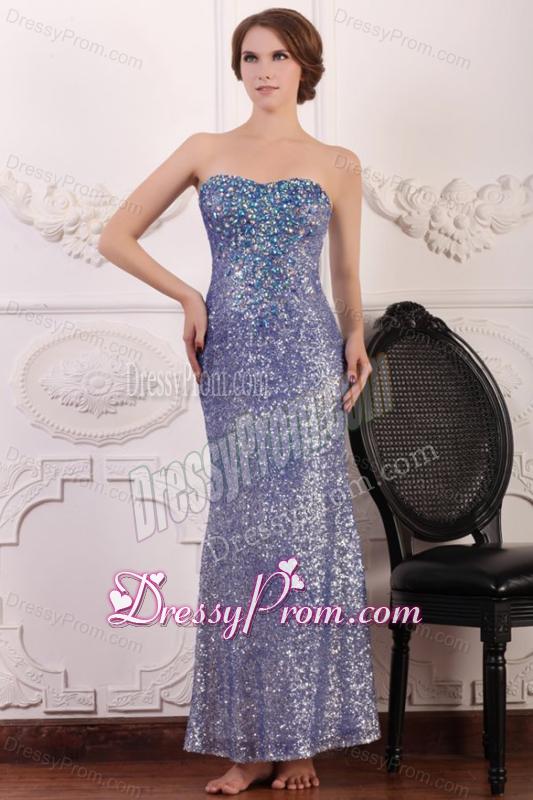 Lavender Column Ankle-length Sweetheart Prom Dress with Sequins