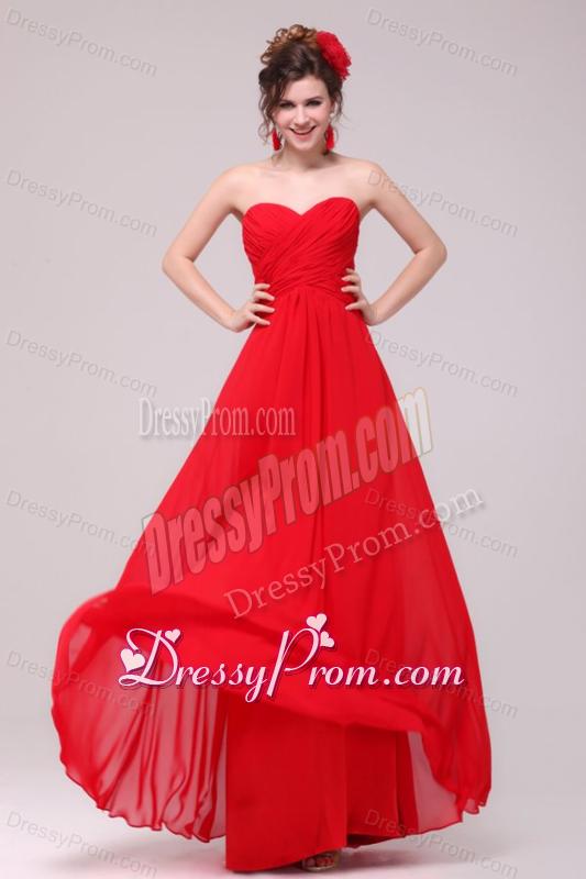 Low Price Red Sweetheart Prom Dress with Chiffon Ruches