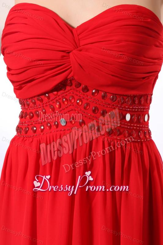 Red Empire Sweetheart Floor-length Beading Chiffon Prom Dress