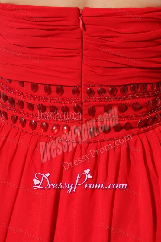 Red Empire Sweetheart Floor-length Beading Chiffon Prom Dress