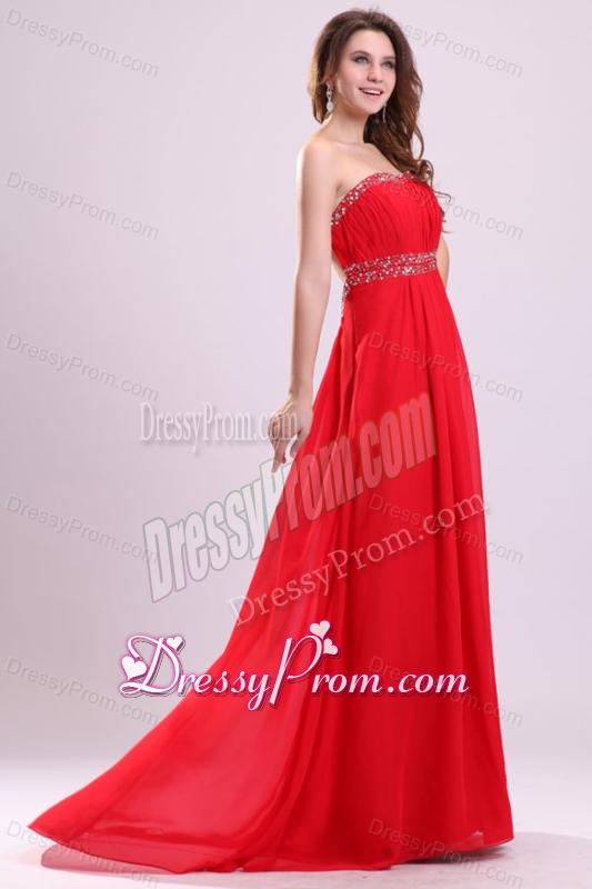 Sexy Sweetheart Empire Beading Chiffon Red 2014 Prom Dress with Backless