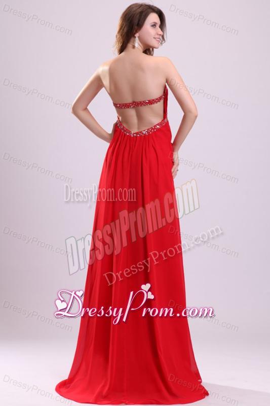 Sexy Sweetheart Empire Beading Chiffon Red 2014 Prom Dress with Backless