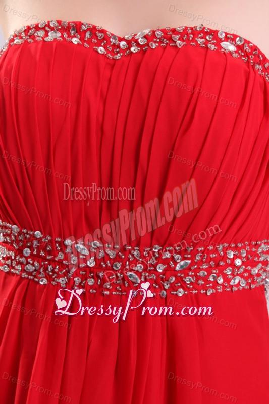 Sexy Sweetheart Empire Beading Chiffon Red 2014 Prom Dress with Backless