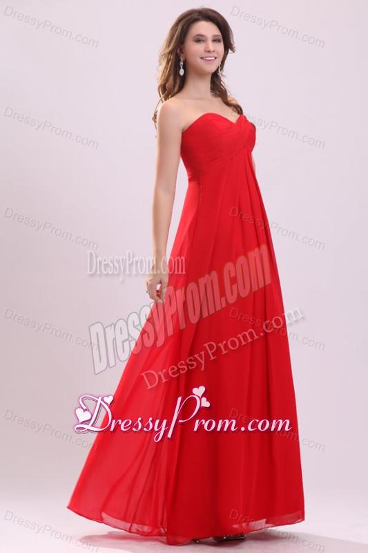 Simple Empir Sweetheart Floor-length Chiffon Ruching Red Prom Dress