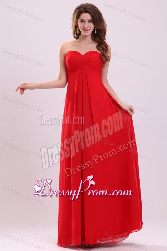 Simple Empir Sweetheart Floor-length Chiffon Ruching Red Prom Dress