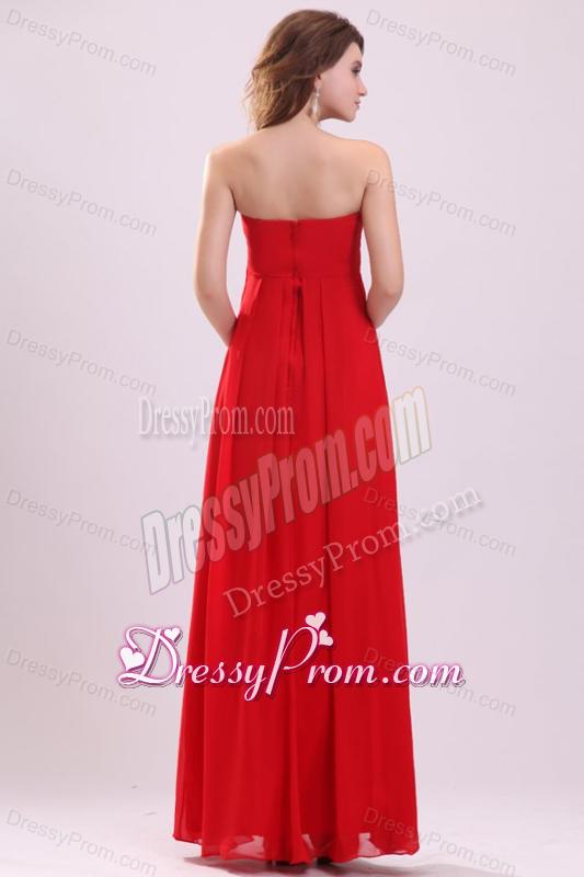 Simple Empir Sweetheart Floor-length Chiffon Ruching Red Prom Dress