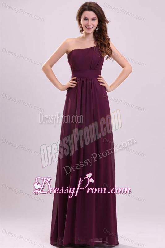 Simple Empire Ruching Purple Long Prom Dress One Shoulder