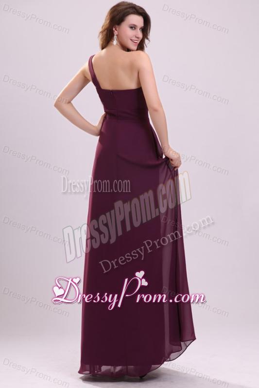 Simple Empire Ruching Purple Long Prom Dress One Shoulder