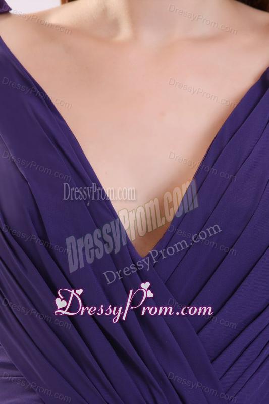 Simple Purple Empire V-neck Ruching Floor-length Chiffon Prom Dress
