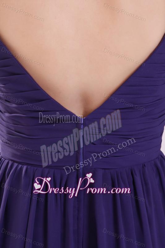 Simple Purple Empire V-neck Ruching Floor-length Chiffon Prom Dress