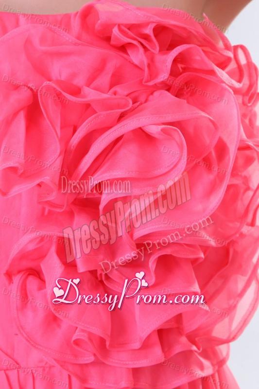 Strapless Flowers Decorate Brust Empire Long Prom Dress with Ruche