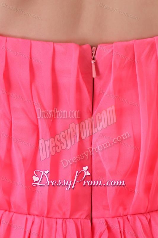 Strapless Flowers Decorate Brust Empire Long Prom Dress with Ruche