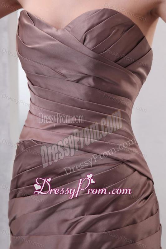 Sweetheart A-line Ruche Decorate Chocolate Prom Dress with Train