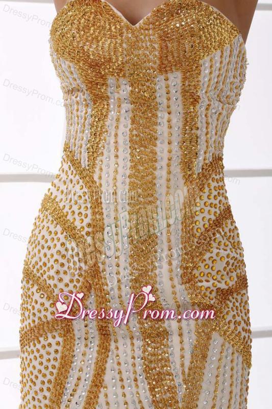Sweetheart Column Champagne Beaded Decorate Prom Dress