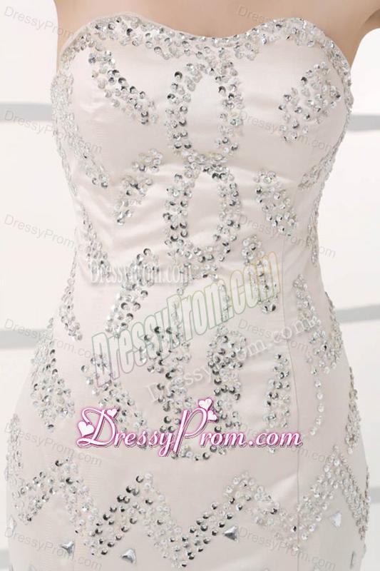 White Mermaid Sweetheart Court Train Prom Dress with Beading