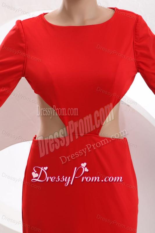 Wine Red Scoop Long Sleeves Knee-length Prom Dress